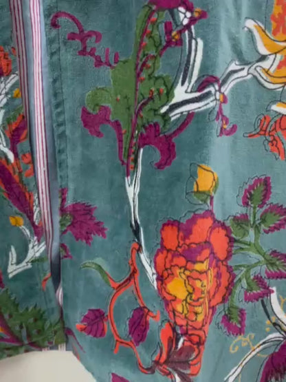 The Teal Garden — Block Printed Velvet Jacket — Teal & Saffron Floral