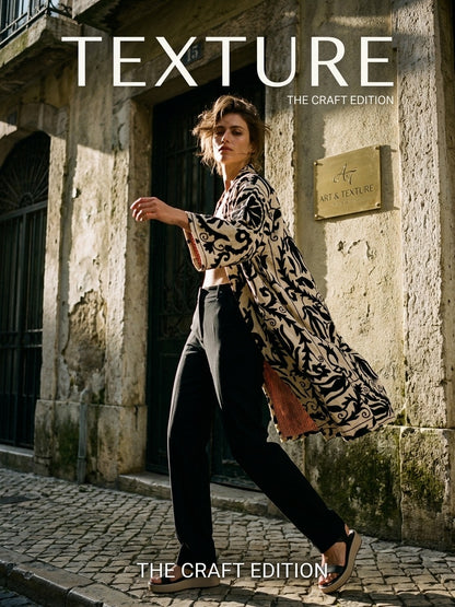 The Tulip Vine Kimono — Suzani Hand-Embroidered Cotton Jacket — Ivory & Ebony