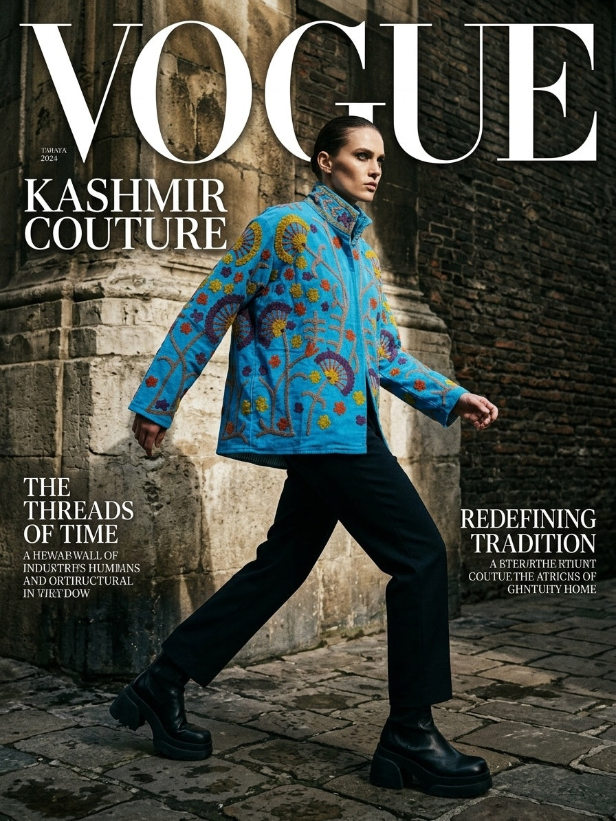 The Turquoise Oasis — Suzani Crewel-Embroidered Cotton Jacket — Sky Blue with Mustard, Rust & Plum