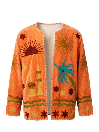 The Desert Oasis — Suzani-Embroidered Velvet Jacket — Sunbaked Orange