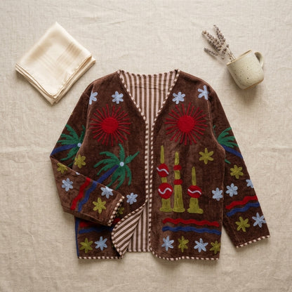 The Desert Sun Wrap — Suzani-Embroidered Velvet Jacket — Espresso Brown